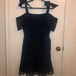 Navy blue off shoulder lace dress